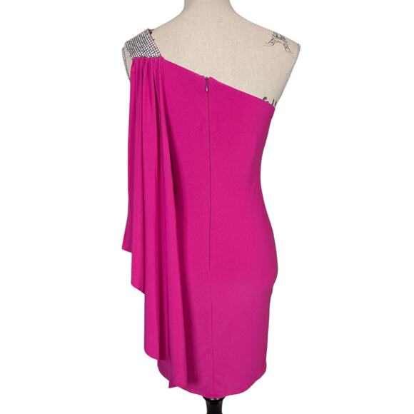 Y2K Cache One Shoulder Rhinestone Trim Mini Dress Hot Pink Size 2 - Picture 2 of 16